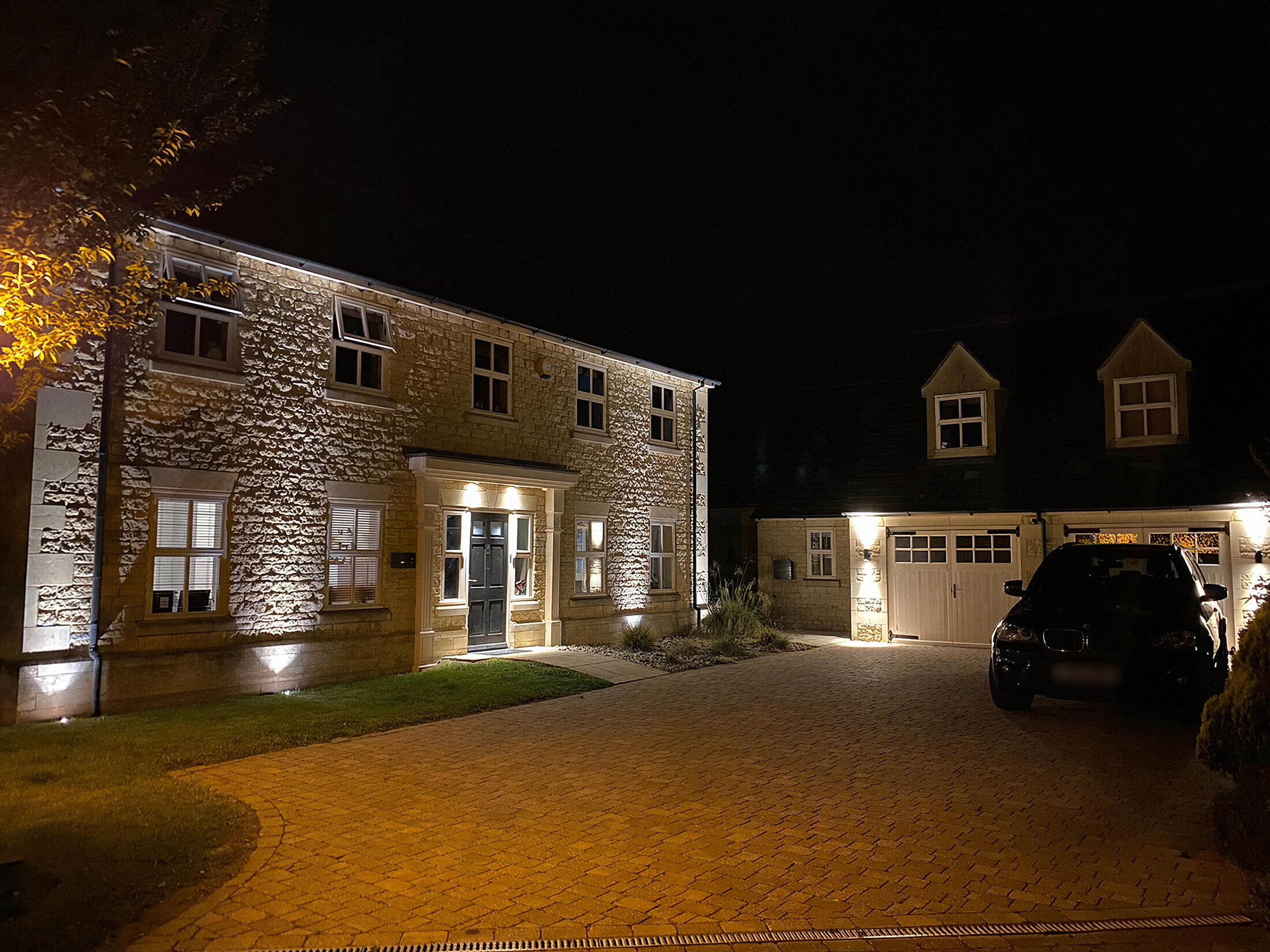 Ground and wall lighting installed by Steve Rudkin Electrical at a stone house in Langtoft
