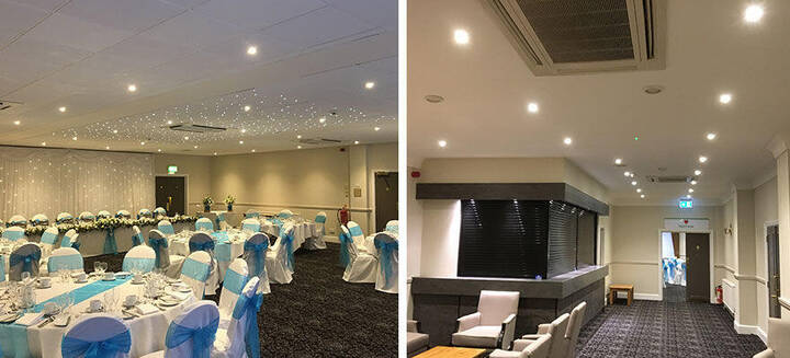 LED and fibre optic lighting, local hotel suite and bar