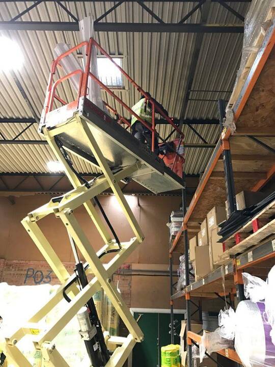 High-level factory lighting install