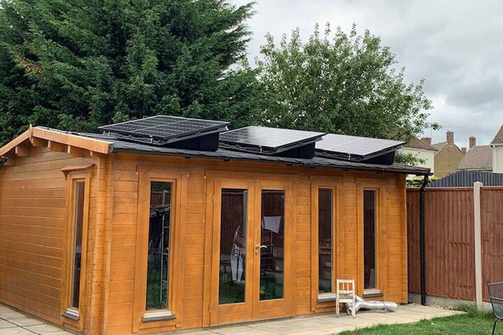 Solar panels on a garden room