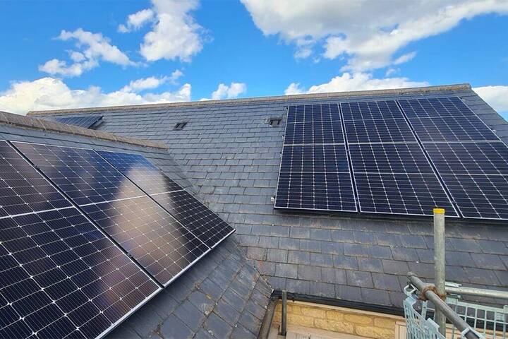 Solar panels on a slate roof