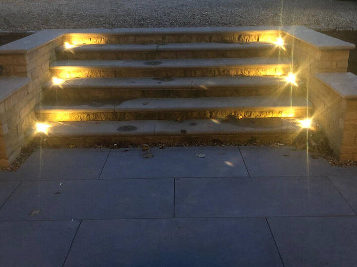Garden step lighting at a new build, Rutland